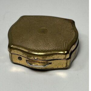 Vtg Stratton England Gold Tone Brass? Pill Box Circular Geometric Pattern Stars